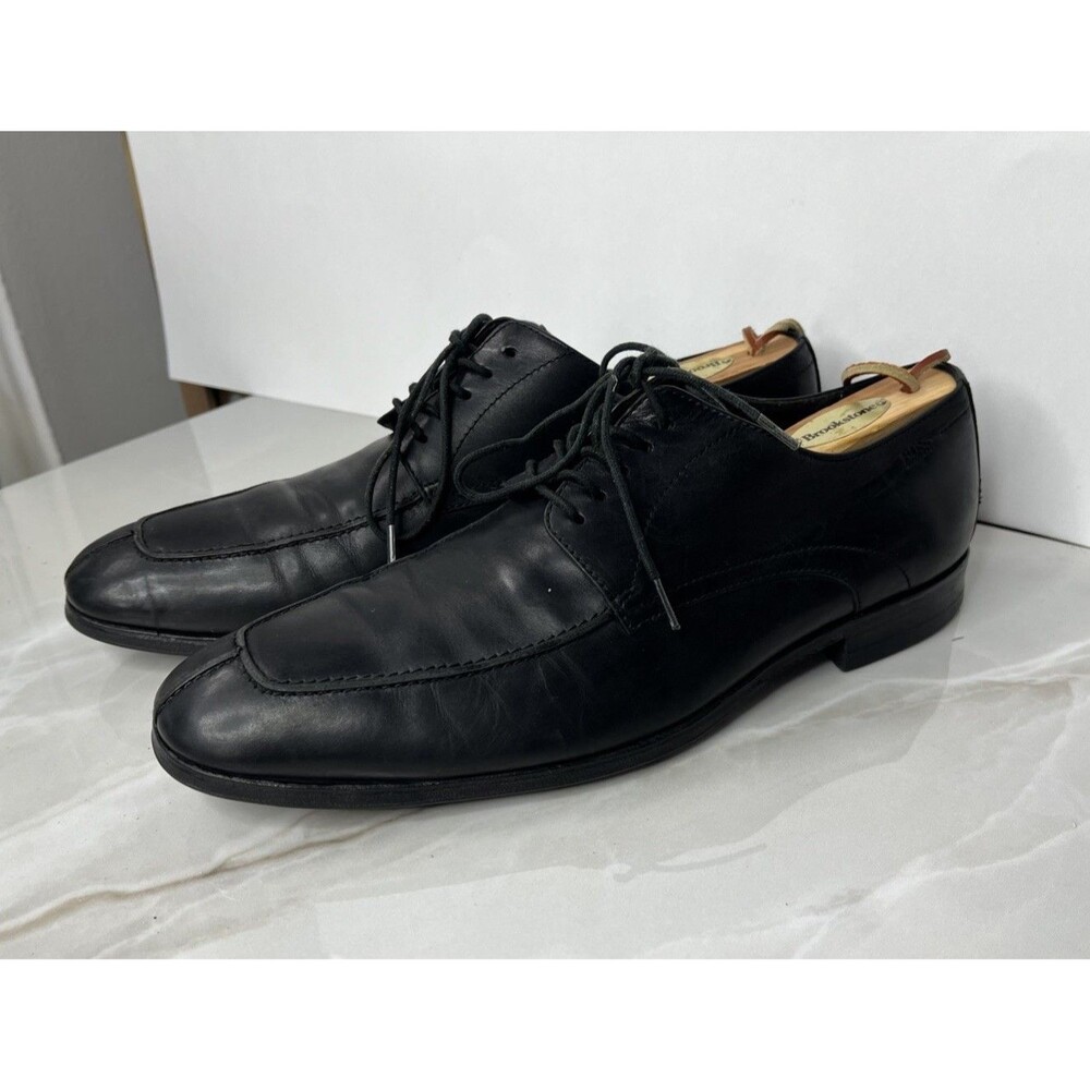 Hugo Boss Men Dress Shoes Oxford Black Leather Lace Up Sz 8.5 Vibram Heel Sole